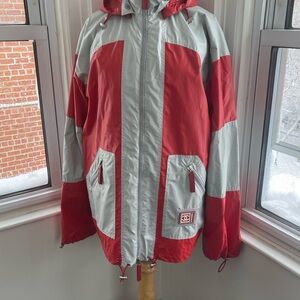 CHANEL Red and Gray Jacket with Hood